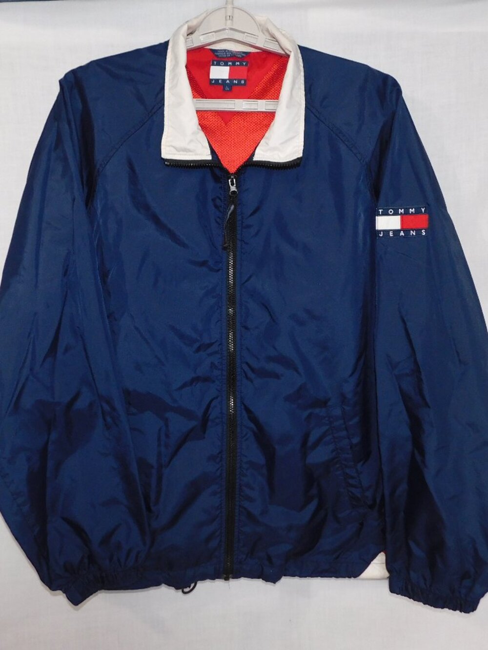 VTG 90s Y2K Tommy Jeans Hilfiger mens L Full Zip Blue Windbreaker Jacket